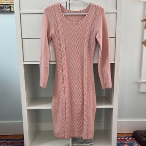 Comfy Pink Knit Long Sleeve Dress